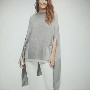 Anthropologie Moth Poncho Grey Ribbed Cashmere Blend Hi-Lo Hem Sz XS/S